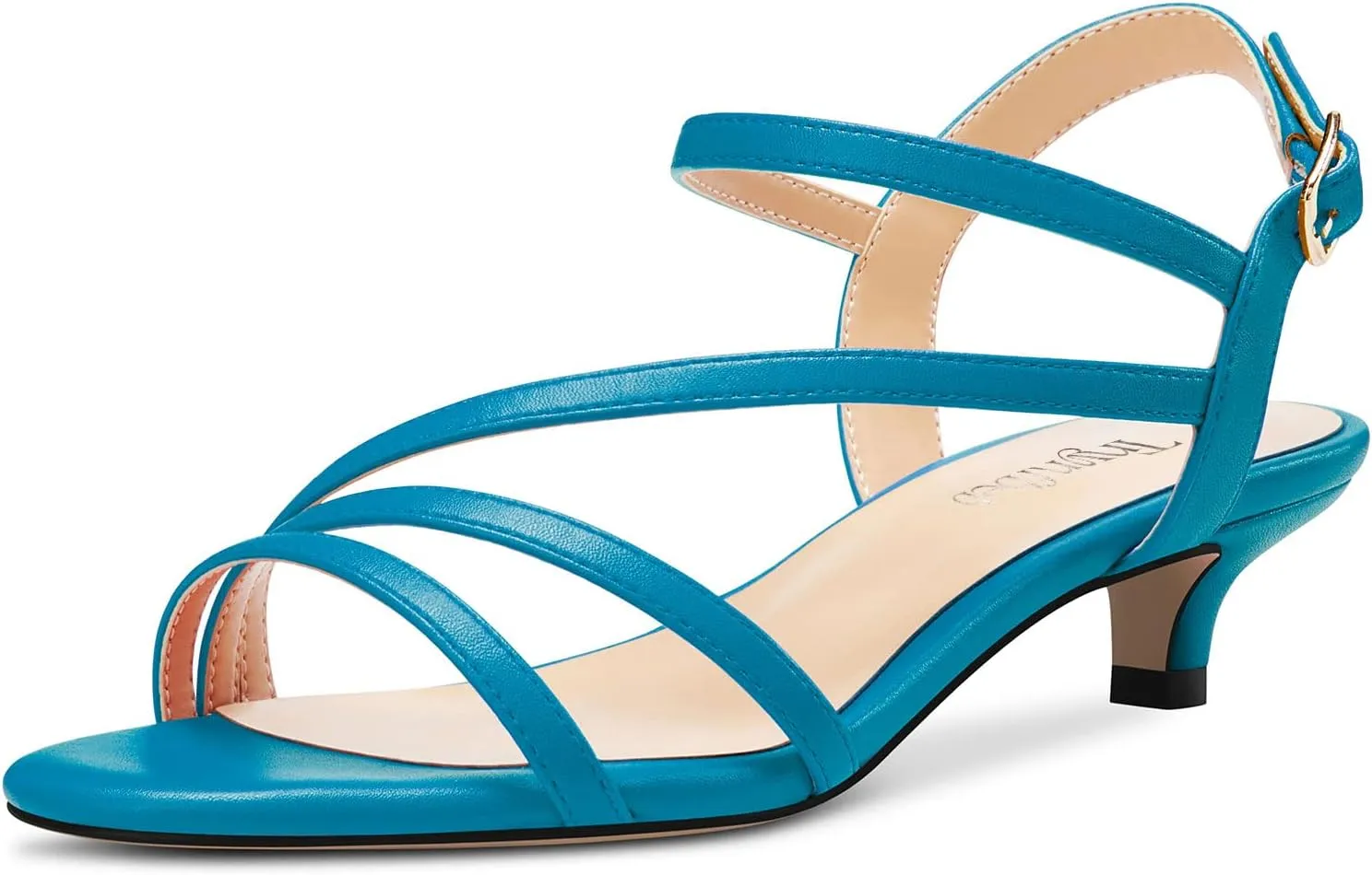 TNYNFBEB Women Low Kitten Heel Peep Open Toe Sandals Ankle Strap Buckle Prom Party Cute Basic Classic 1.4 Inches Heels