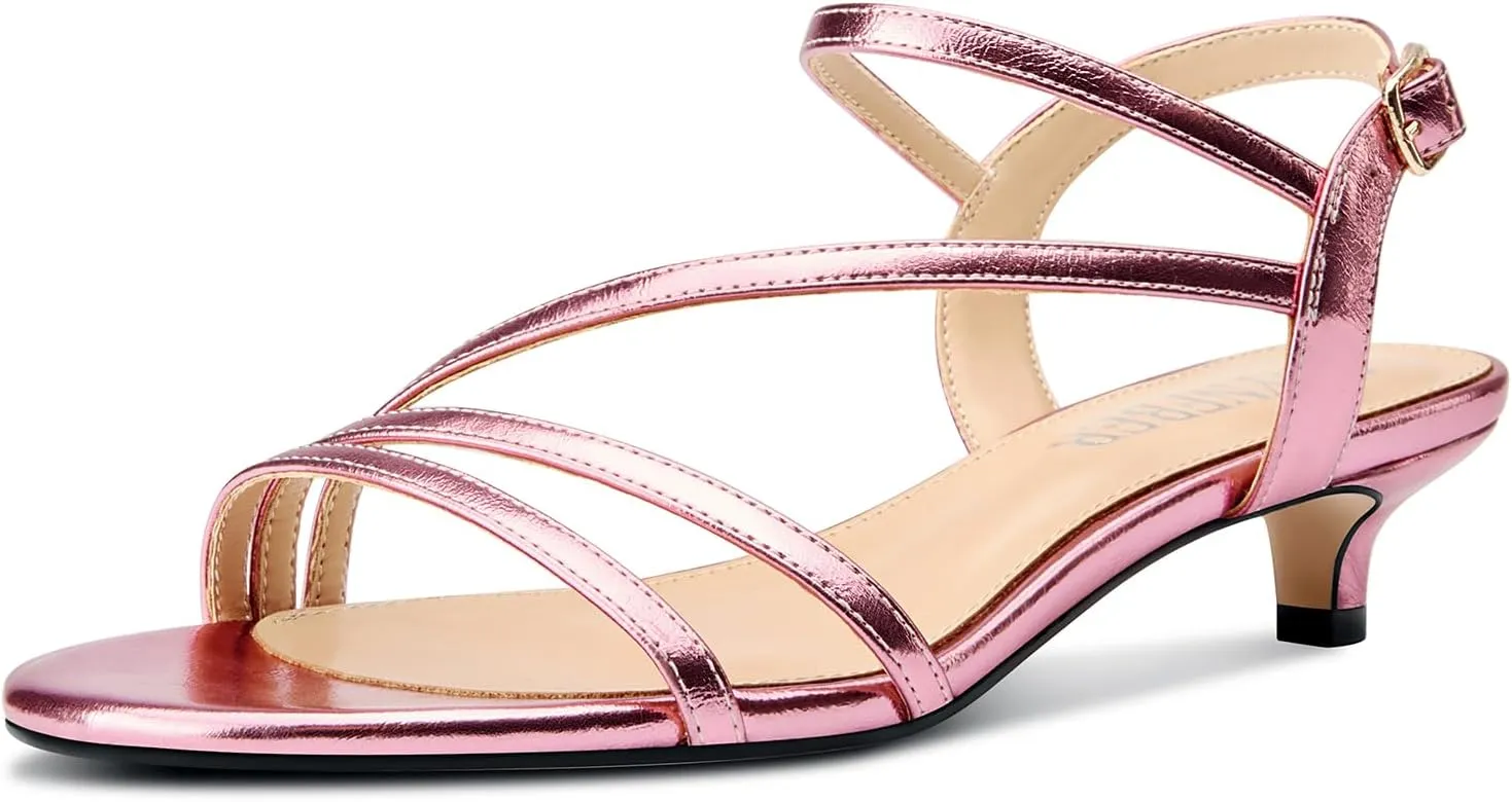 TNYNFBEB Women Low Kitten Heel Peep Open Toe Sandals Ankle Strap Buckle Prom Party Cute Basic Classic 1.4 Inches Heels