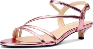 TNYNFBEB Women Low Kitten Heel Peep Open Toe Sandals Ankle Strap Buckle Prom Party Cute Basic Classic 1.4 Inches Heels