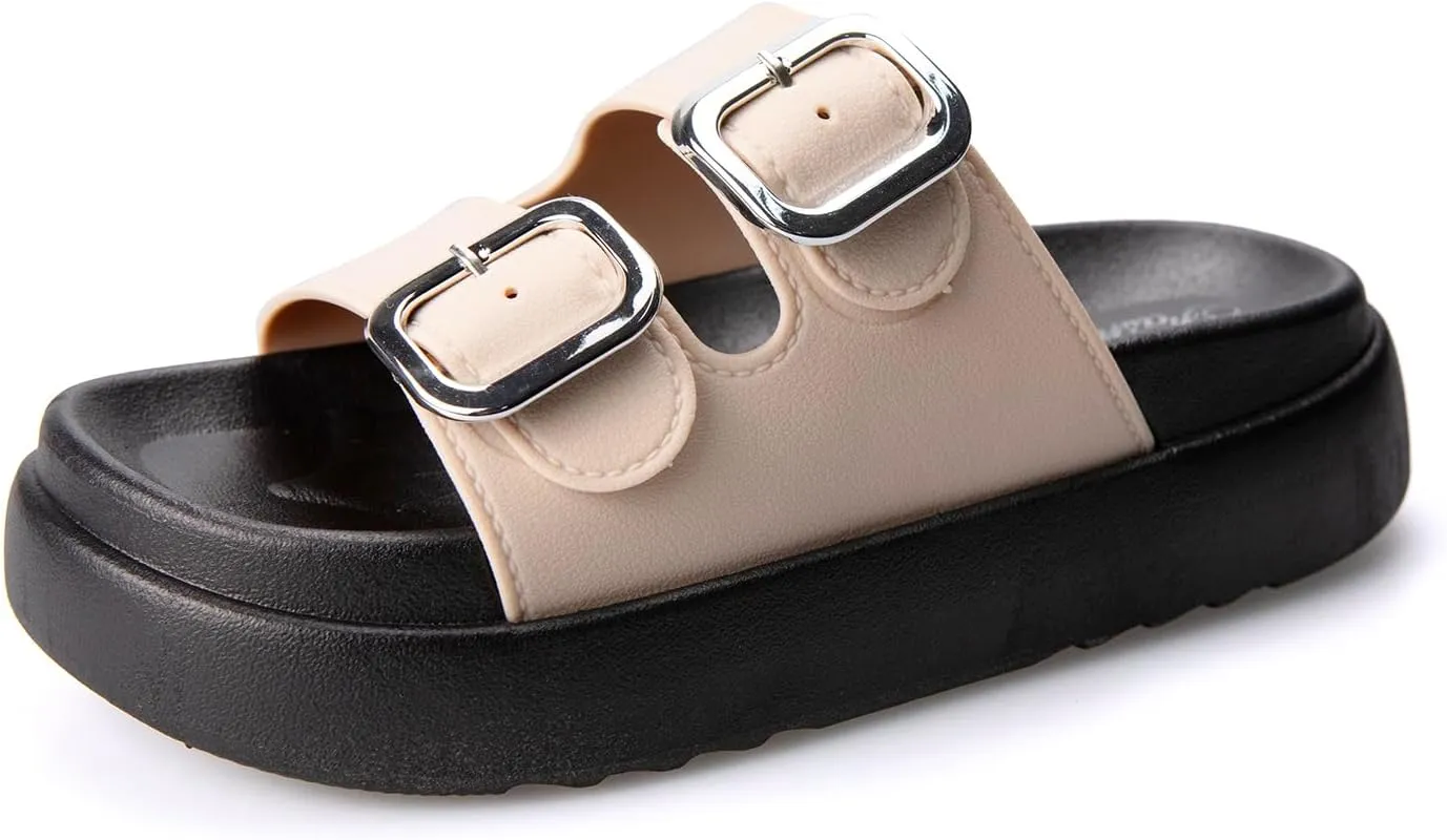 TOCONFFON Women's Fashion Slides Double Buckle Adjustable Platform Sandals Indoor Outdoor Slippers