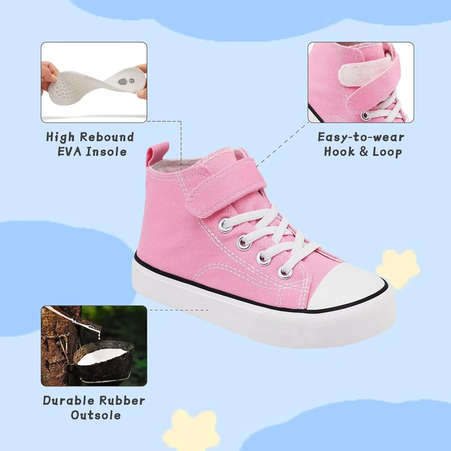 Toddler Canvas Shoes Girls High Top Sneakers Little Big Kids Boys Walking Cushioned Shoes Toddler 8-Big Kid 3