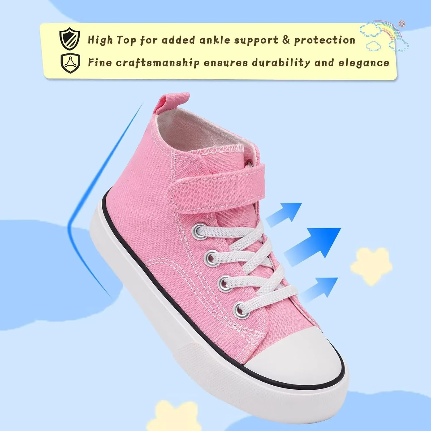 Toddler Canvas Shoes Girls High Top Sneakers Little Big Kids Boys Walking Cushioned Shoes Toddler 8-Big Kid 3