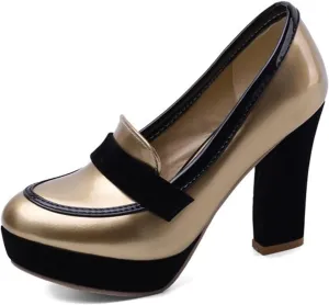 Tokouk Women's Patent Leather Chunky High Heel Pumps Slip On High Heels Platform Comfort Business Dress Work Loafers Elegant Wedding Dress Pumps Shoes
