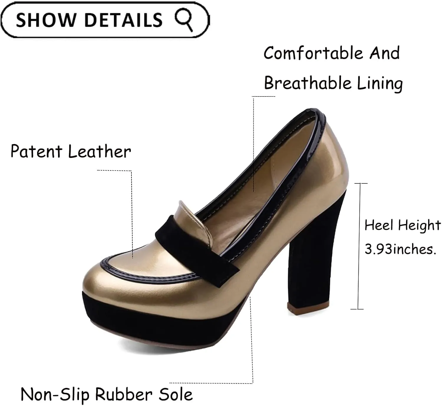 Tokouk Women's Patent Leather Chunky High Heel Pumps Slip On High Heels Platform Comfort Business Dress Work Loafers Elegant Wedding Dress Pumps Shoes