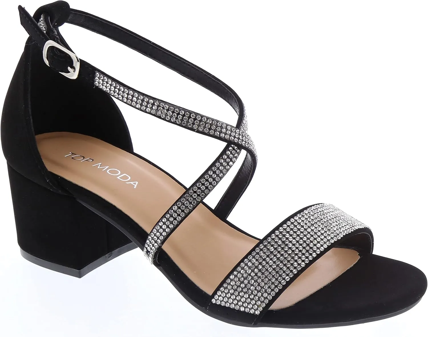 TOP Moda Over The Toe Strap Ankle Wrap Strap 2" Block Heel Open Toe Dress Sandal