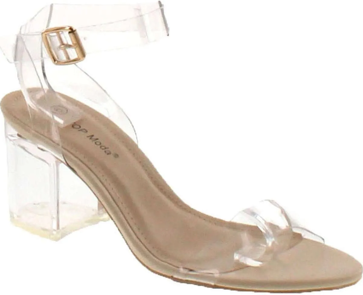 TOP Moda Vision-75 Women's Ankle Wrap Adjustable Buckle Stacked Chunky Heel Sandal