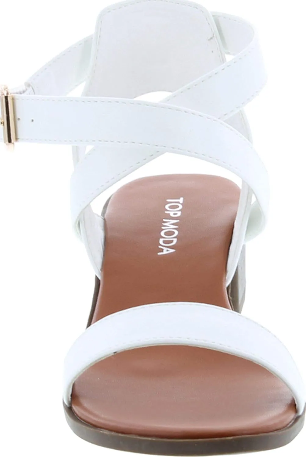 TOP Moda Vision-75 Women's Ankle Wrap Adjustable Buckle Stacked Chunky Heel Sandal