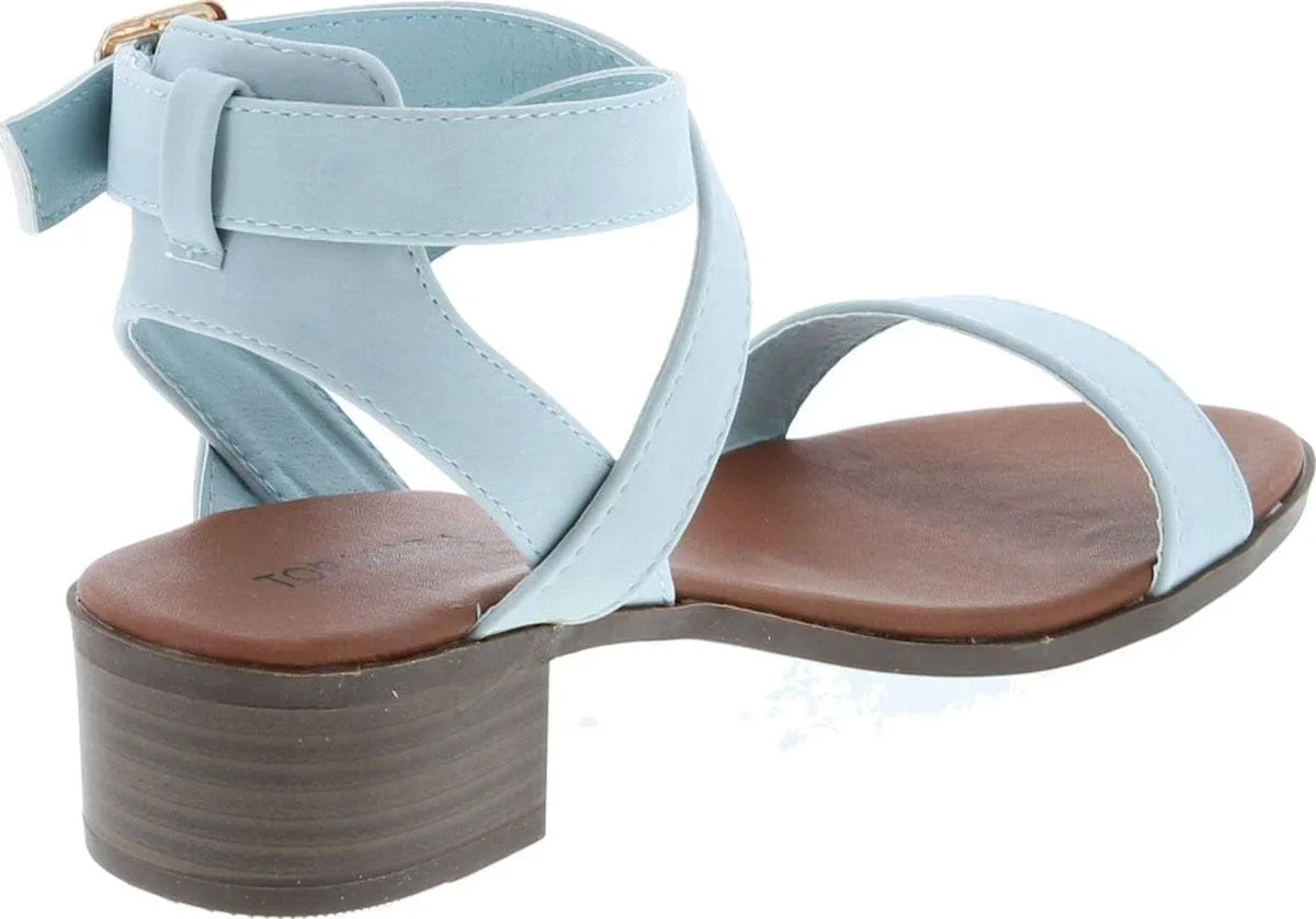 TOP Moda Vision-75 Women's Ankle Wrap Adjustable Buckle Stacked Chunky Heel Sandal