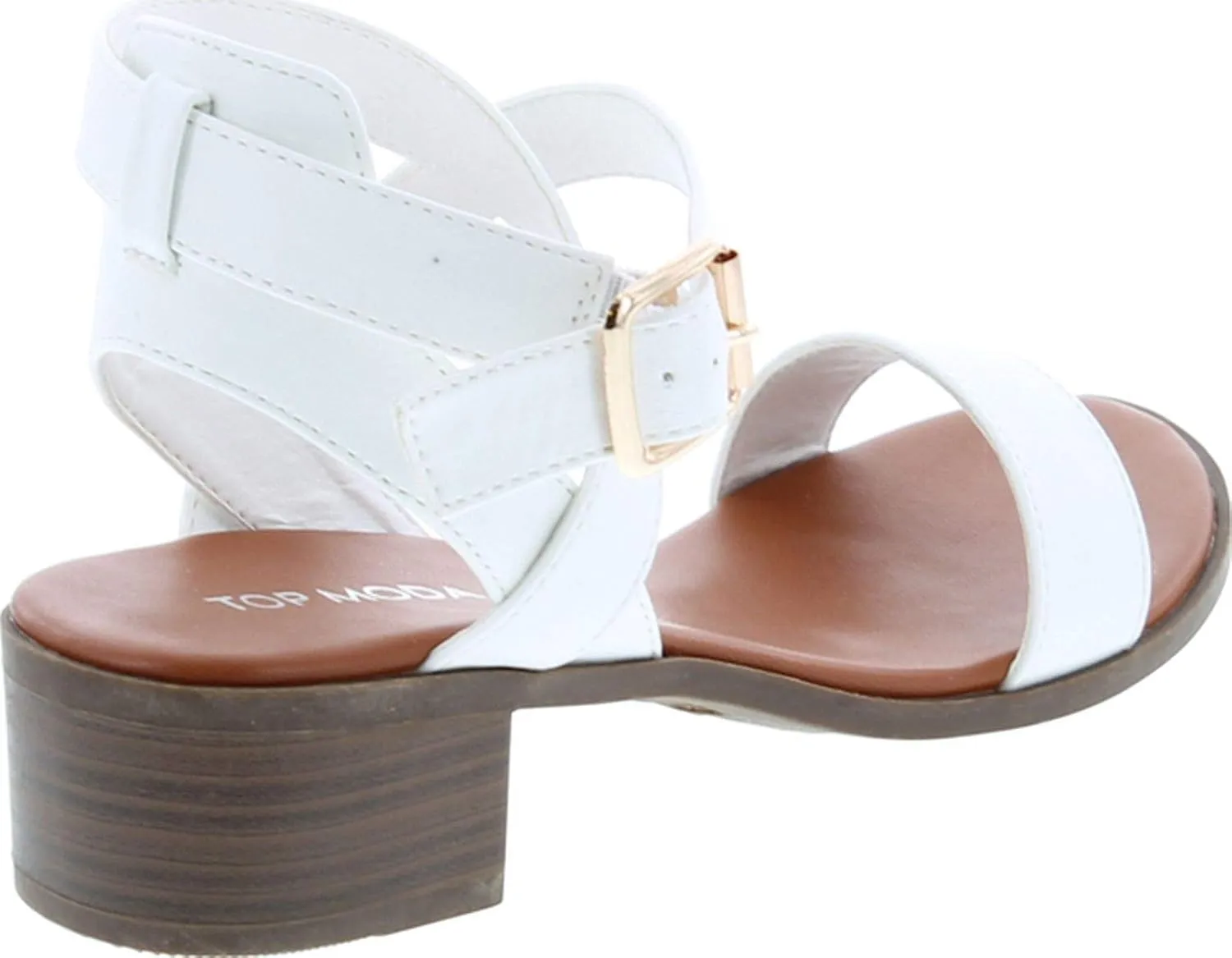 TOP Moda Vision-75 Women's Ankle Wrap Adjustable Buckle Stacked Chunky Heel Sandal