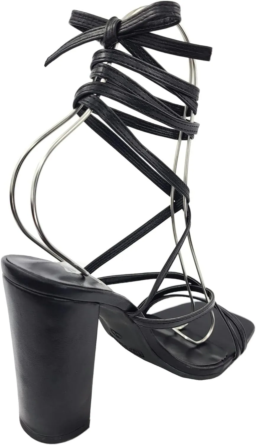TOP Moda Womens Lace Up Wrap Around Strap High Heel Sandals