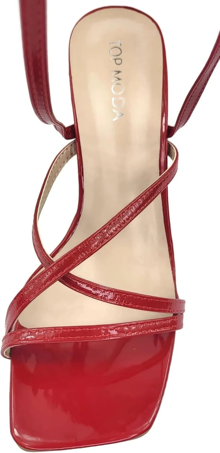 TOP Moda Womens Lace Up Wrap Around Strap High Heel Sandals