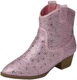 TruFox Girls Cowgirl Cowboy Rhinestone Boots Ankle Low Heel Dress Kids Booties