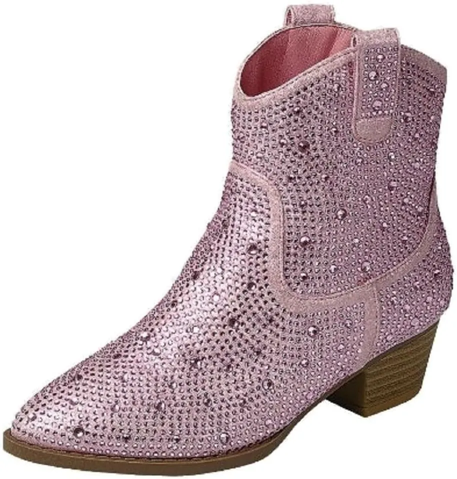 TruFox Girls Cowgirl Cowboy Rhinestone Boots Ankle Low Heel Dress Kids Booties