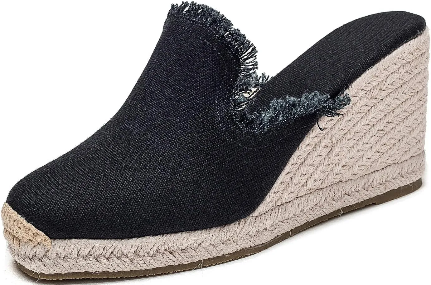 U-lite Womens Platform Wedge Sandals Espadrilles Slip On Dress Summer Mule Slippers Shoes Black 9