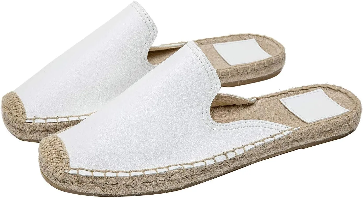 U-lite Women's Spring Summer Leather Classic Simple Mule Shoes Espadrilles Slides