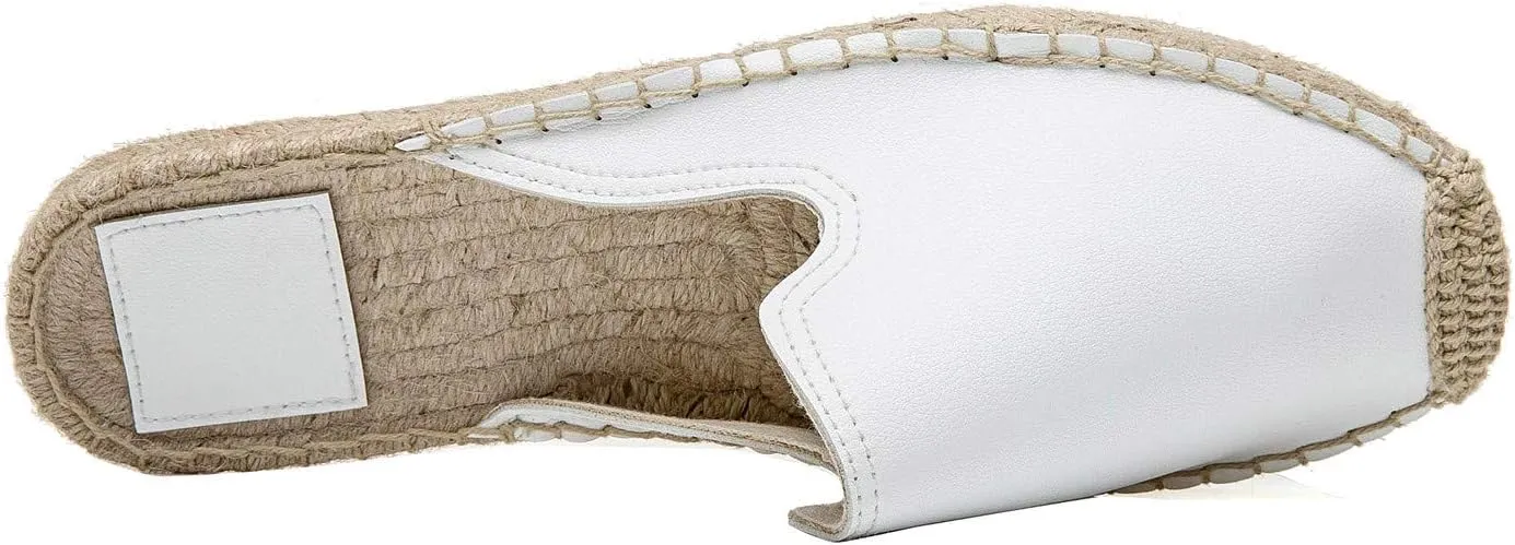 U-lite Women's Spring Summer Leather Classic Simple Mule Shoes Espadrilles Slides