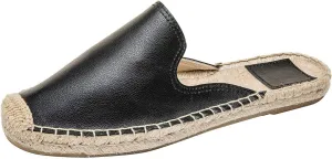 U-lite Women's Spring Summer Leather Classic Simple Mule Shoes Espadrilles Slides