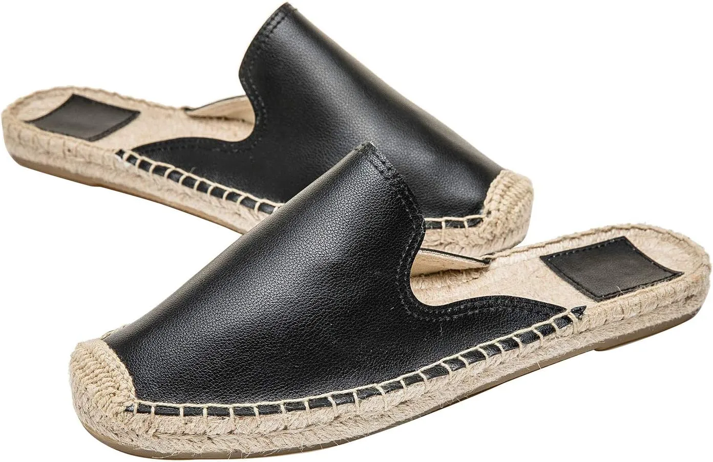 U-lite Women's Spring Summer Leather Classic Simple Mule Shoes Espadrilles Slides