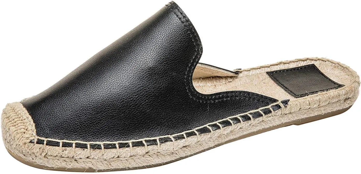 U-lite Women's Spring Summer Leather Classic Simple Mule Shoes Espadrilles Slides