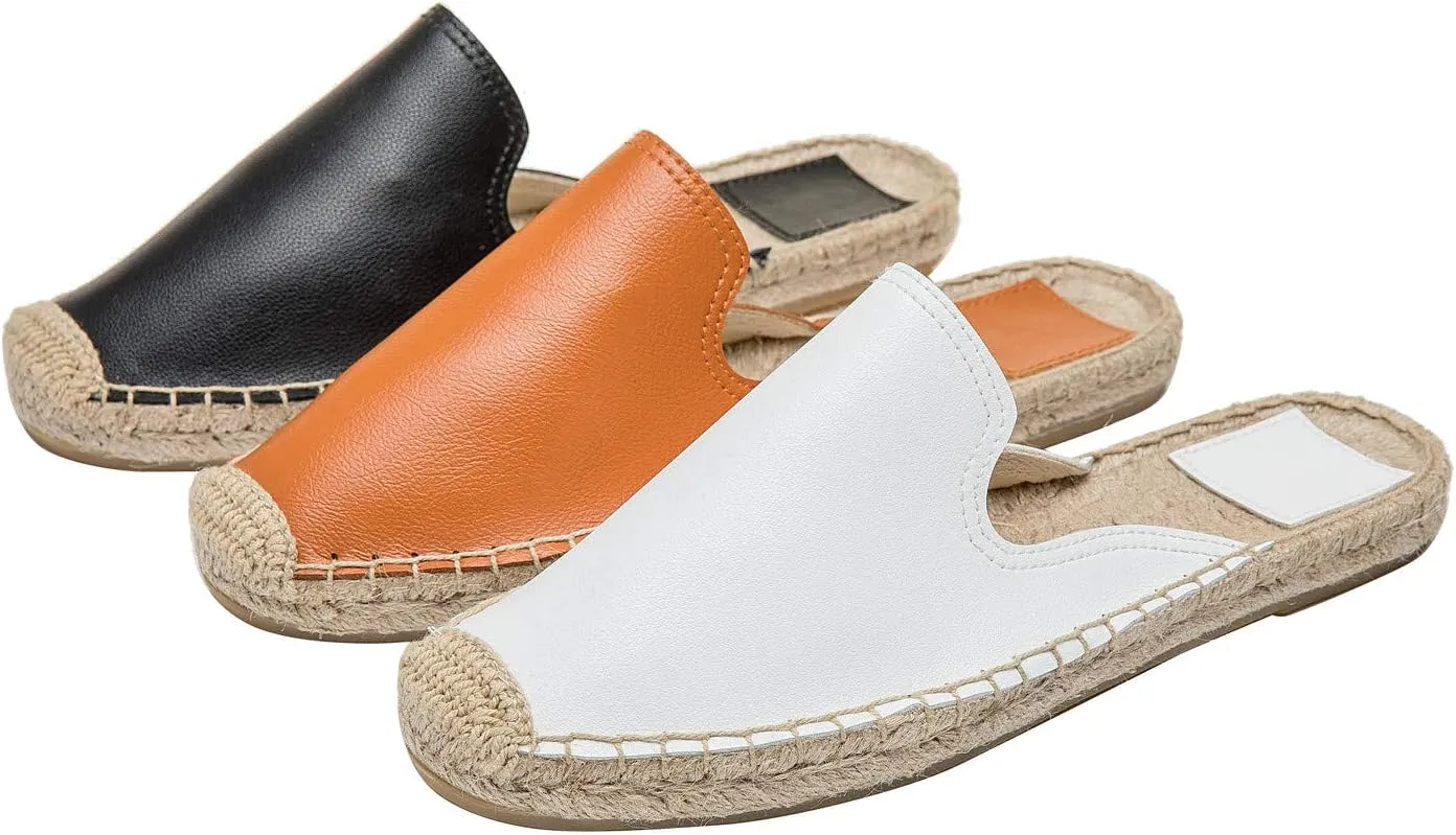 U-lite Women's Spring Summer Leather Classic Simple Mule Shoes Espadrilles Slides
