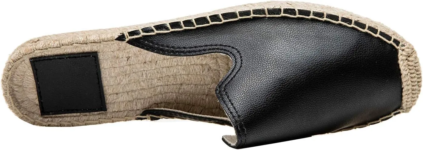 U-lite Women's Spring Summer Leather Classic Simple Mule Shoes Espadrilles Slides