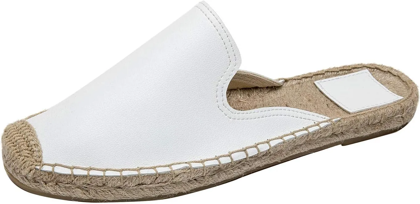 U-lite Women's Spring Summer Leather Classic Simple Mule Shoes Espadrilles Slides