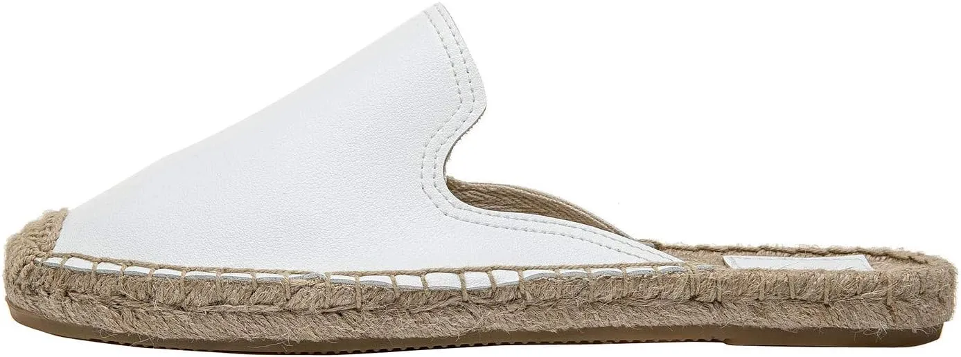 U-lite Women's Spring Summer Leather Classic Simple Mule Shoes Espadrilles Slides