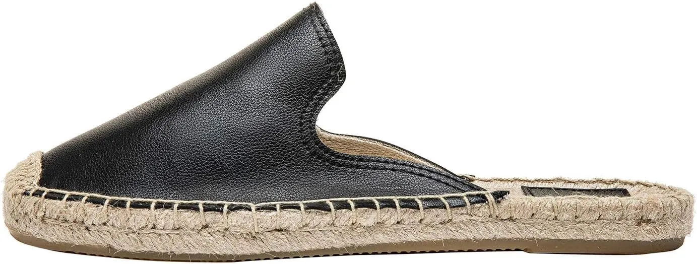 U-lite Women's Spring Summer Leather Classic Simple Mule Shoes Espadrilles Slides