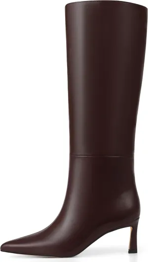Uacllcau Knee High Boots for Women Pointed Toe Kitten Heel Tall Boots Womens Fashion Slip On Wide Calf Boots Heel Dress Stiletto Long Boots