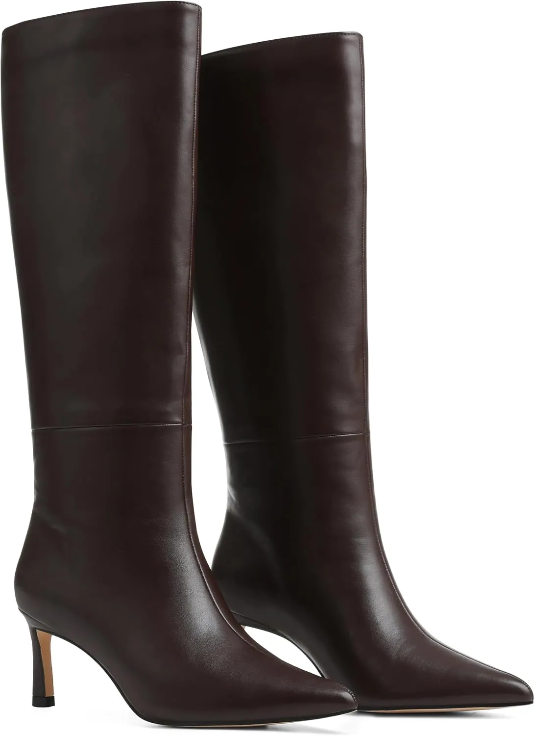 Uacllcau Knee High Boots for Women Pointed Toe Kitten Heel Tall Boots Womens Fashion Slip On Wide Calf Boots Heel Dress Stiletto Long Boots