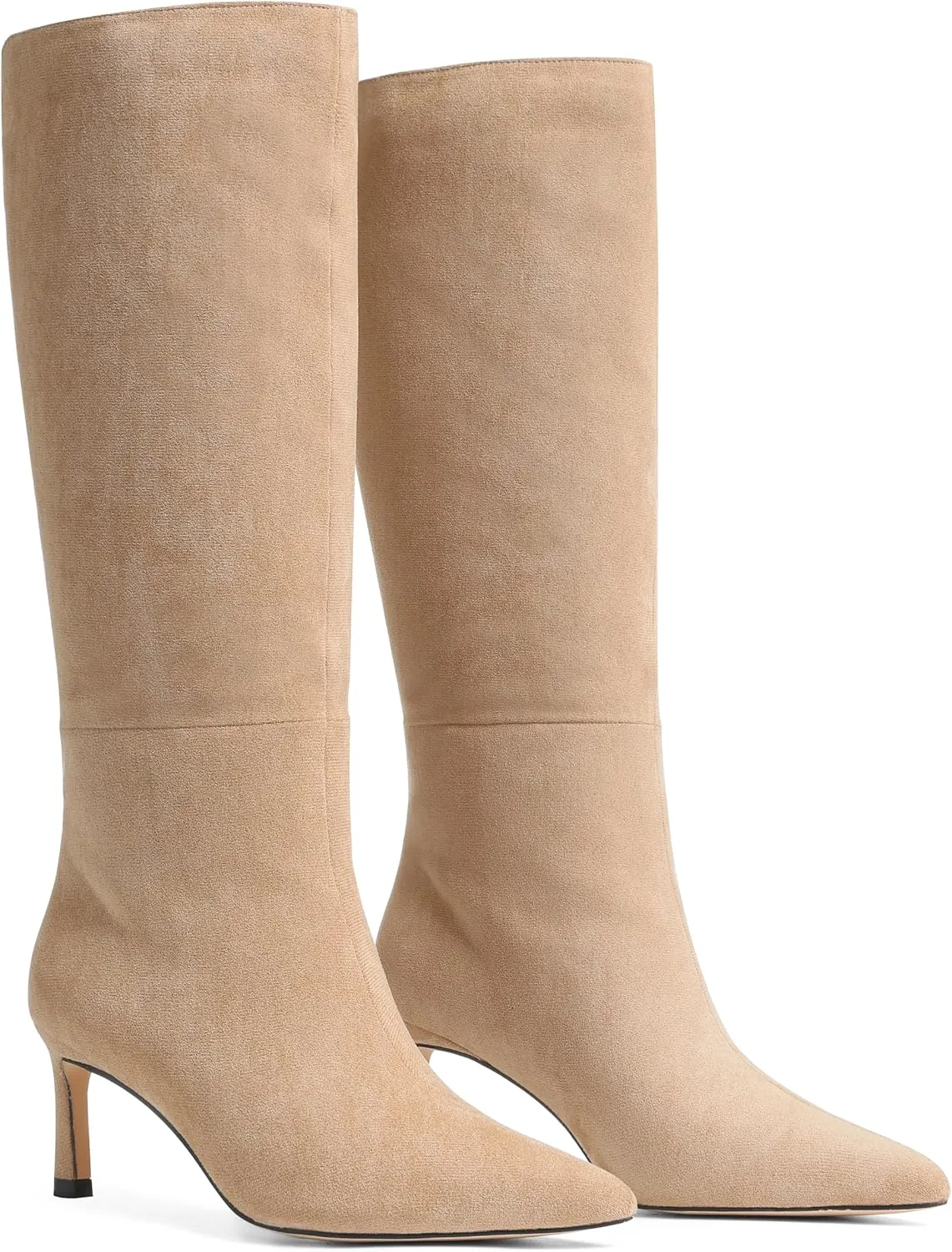 Uacllcau Knee High Boots for Women Pointed Toe Kitten Heel Tall Boots Womens Fashion Slip On Wide Calf Boots Heel Dress Stiletto Long Boots