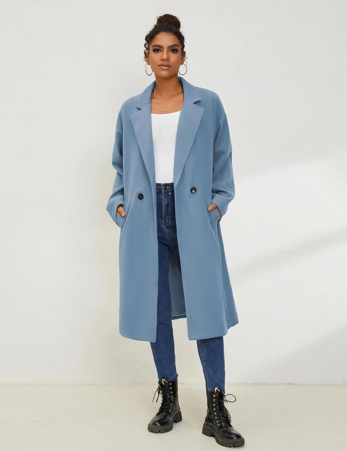 UANEO Women's Wool Blend Coat Oversized Double Breasted Long Trench Overcoat Winter