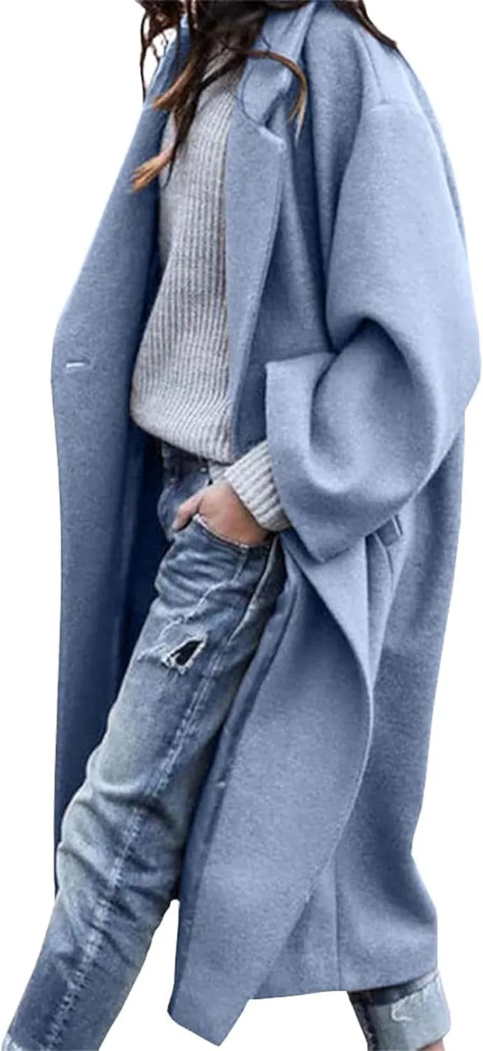 UANEO Women's Wool Blend Coat Oversized Double Breasted Long Trench Overcoat Winter