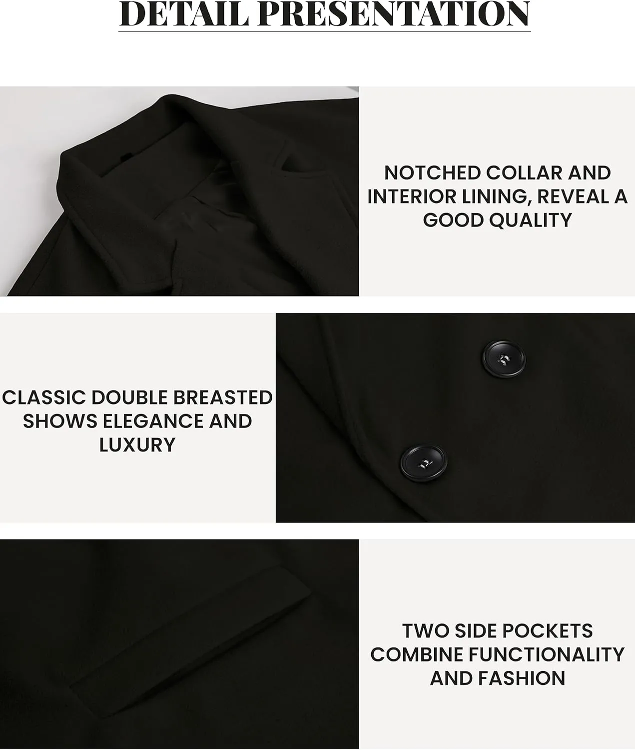 UANEO Women's Wool Blend Coat Oversized Double Breasted Long Trench Overcoat Winter