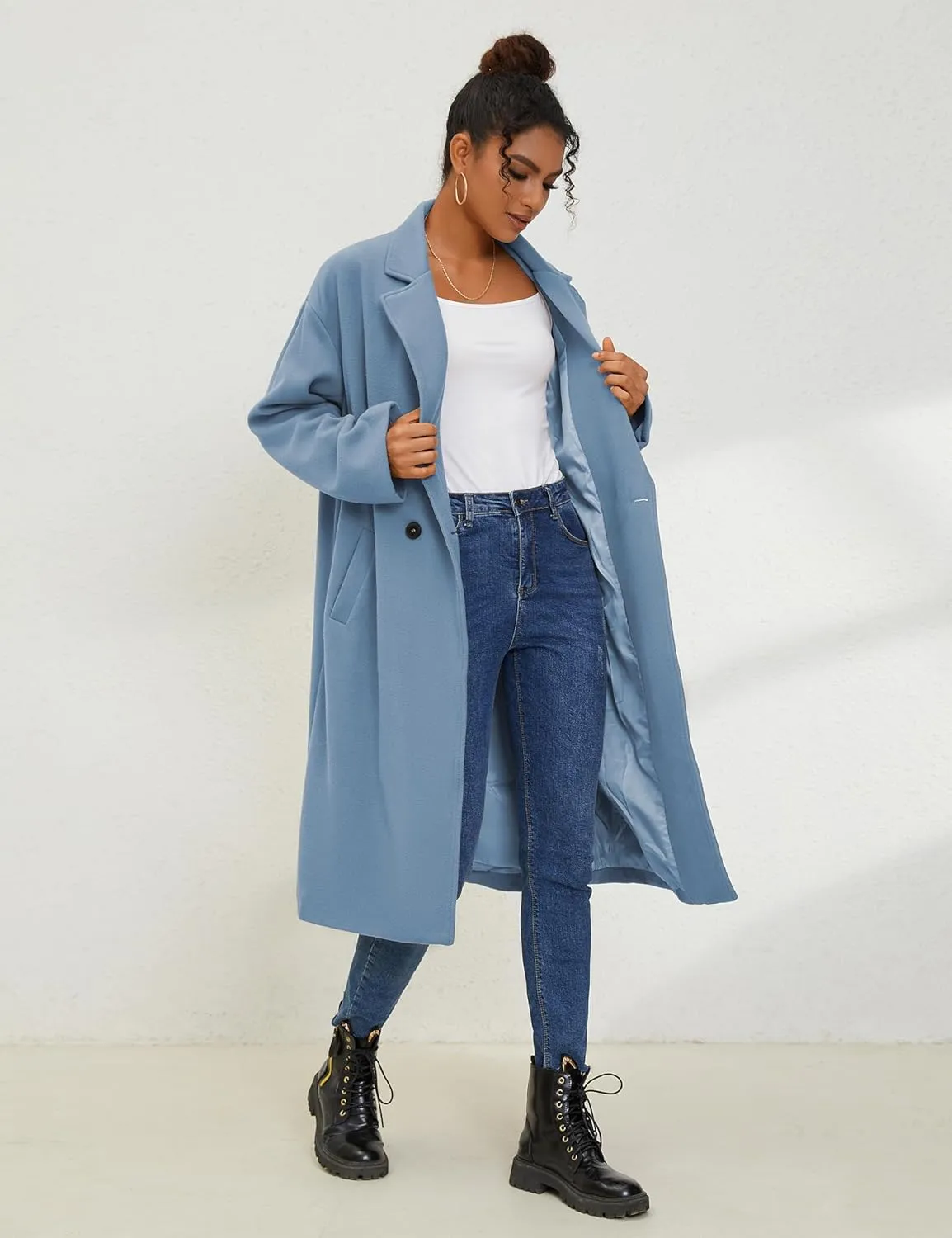 UANEO Women's Wool Blend Coat Oversized Double Breasted Long Trench Overcoat Winter