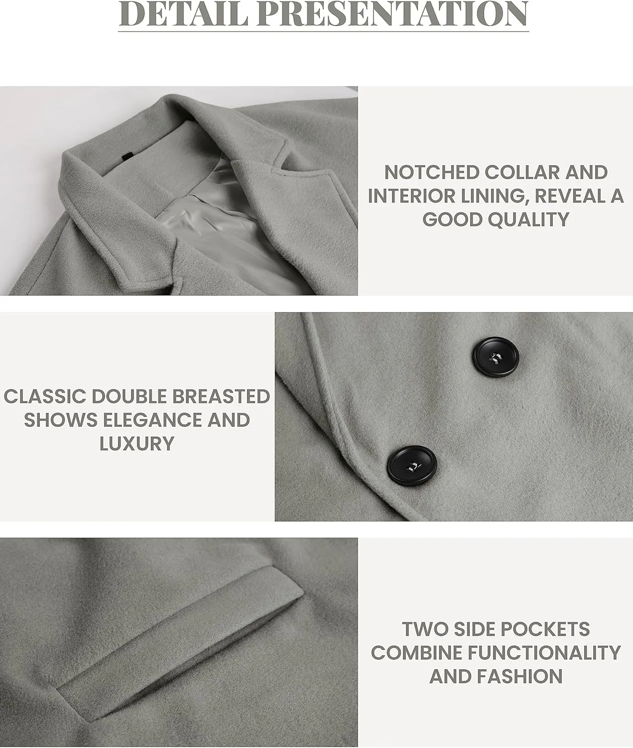 UANEO Women's Wool Blend Coat Oversized Double Breasted Long Trench Overcoat Winter