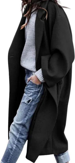 UANEO Women's Wool Blend Coat Oversized Double Breasted Long Trench Overcoat Winter