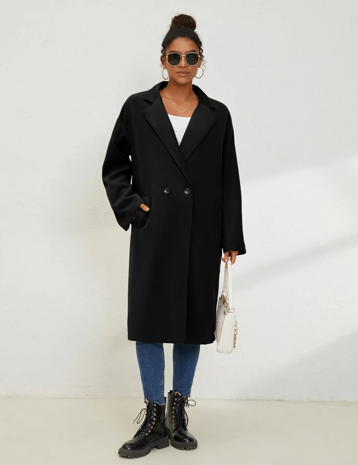 UANEO Women's Wool Blend Coat Oversized Double Breasted Long Trench Overcoat Winter
