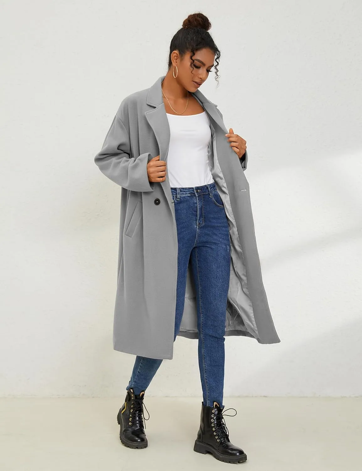 UANEO Women's Wool Blend Coat Oversized Double Breasted Long Trench Overcoat Winter