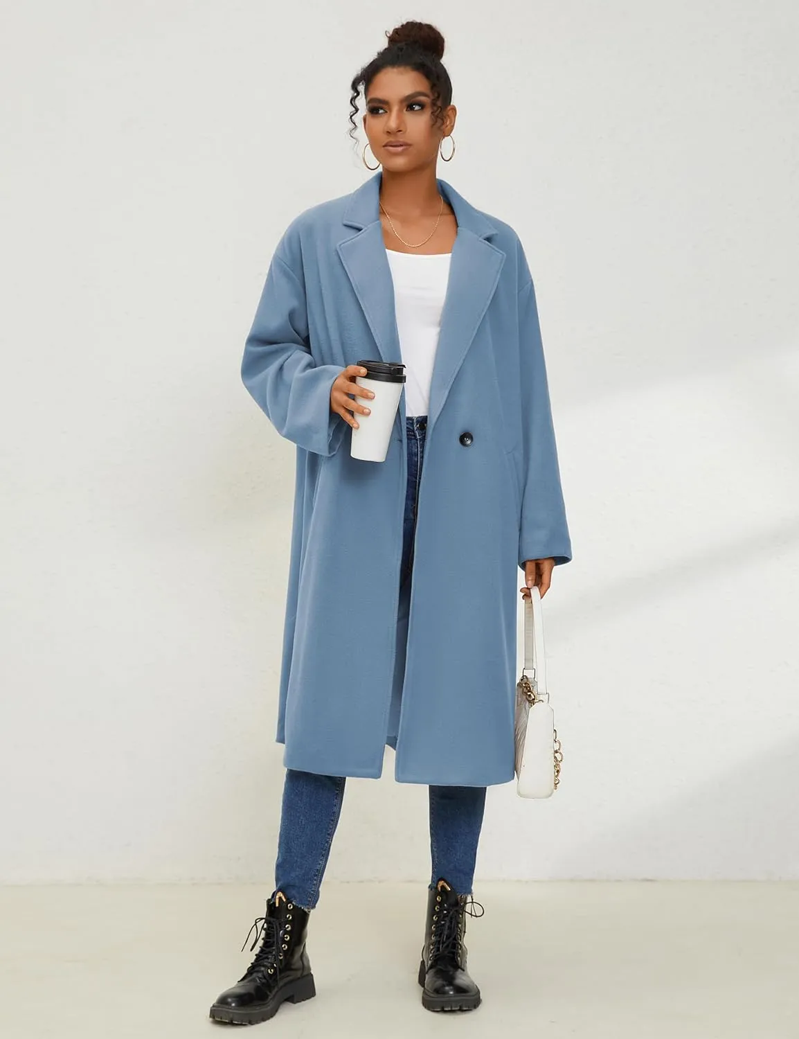 UANEO Women's Wool Blend Coat Oversized Double Breasted Long Trench Overcoat Winter