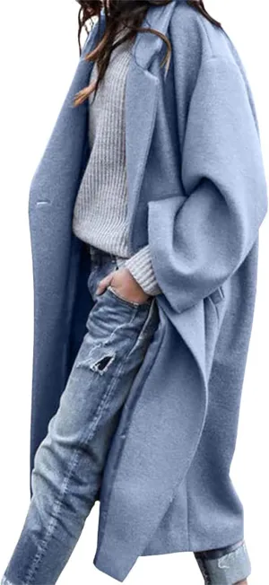 UANEO Women's Wool Blend Coat Oversized Double Breasted Long Trench Overcoat Winter