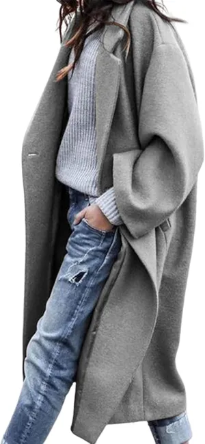 UANEO Women's Wool Blend Coat Oversized Double Breasted Long Trench Overcoat Winter