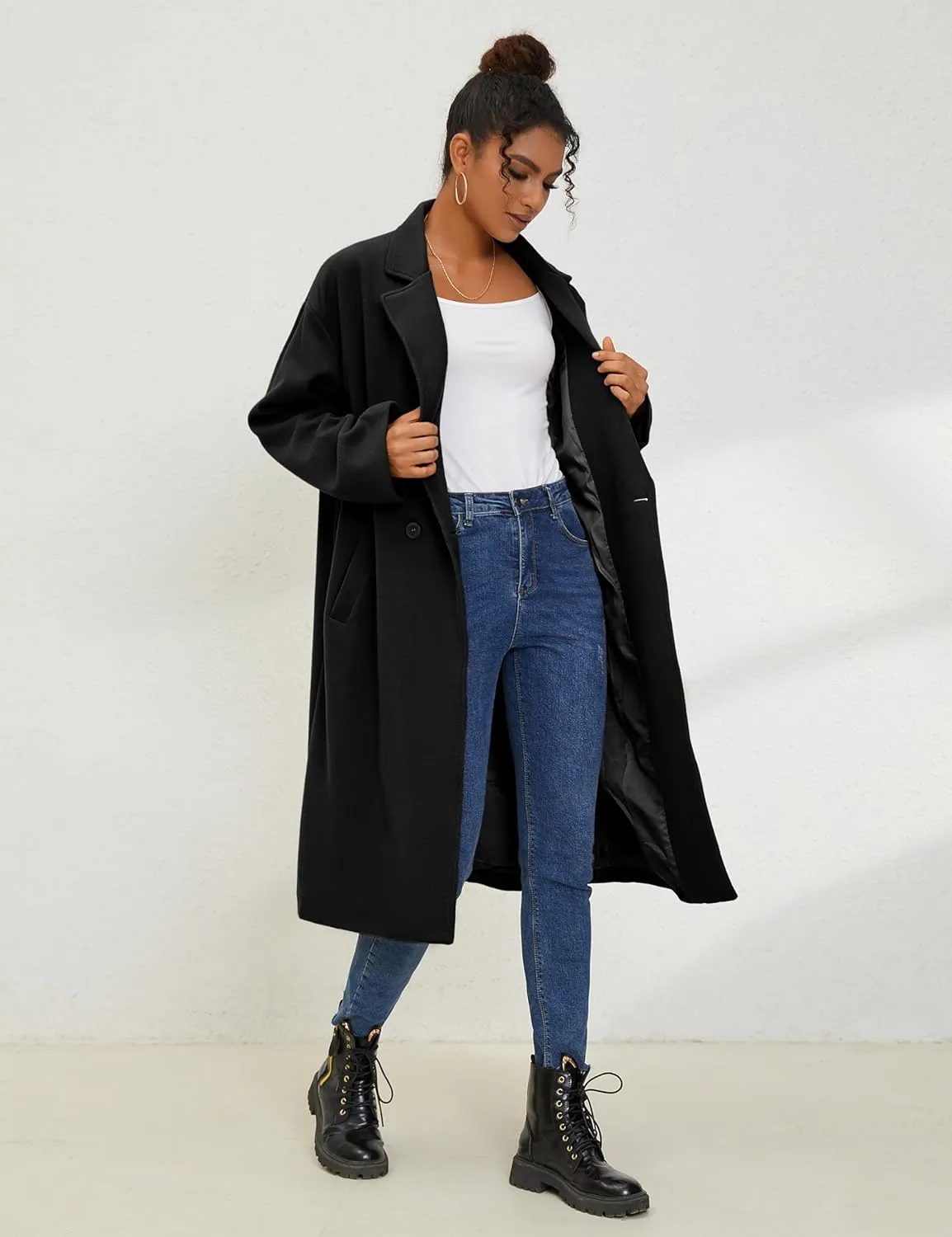 UANEO Women's Wool Blend Coat Oversized Double Breasted Long Trench Overcoat Winter