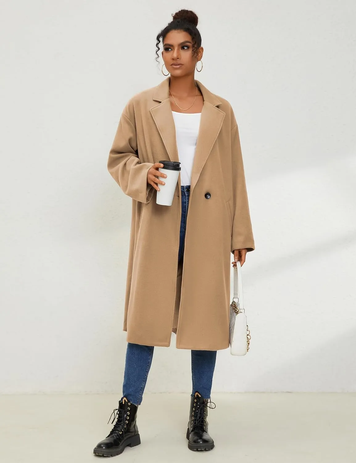 UANEO Women's Wool Blend Coat Oversized Double Breasted Long Trench Overcoat Winter