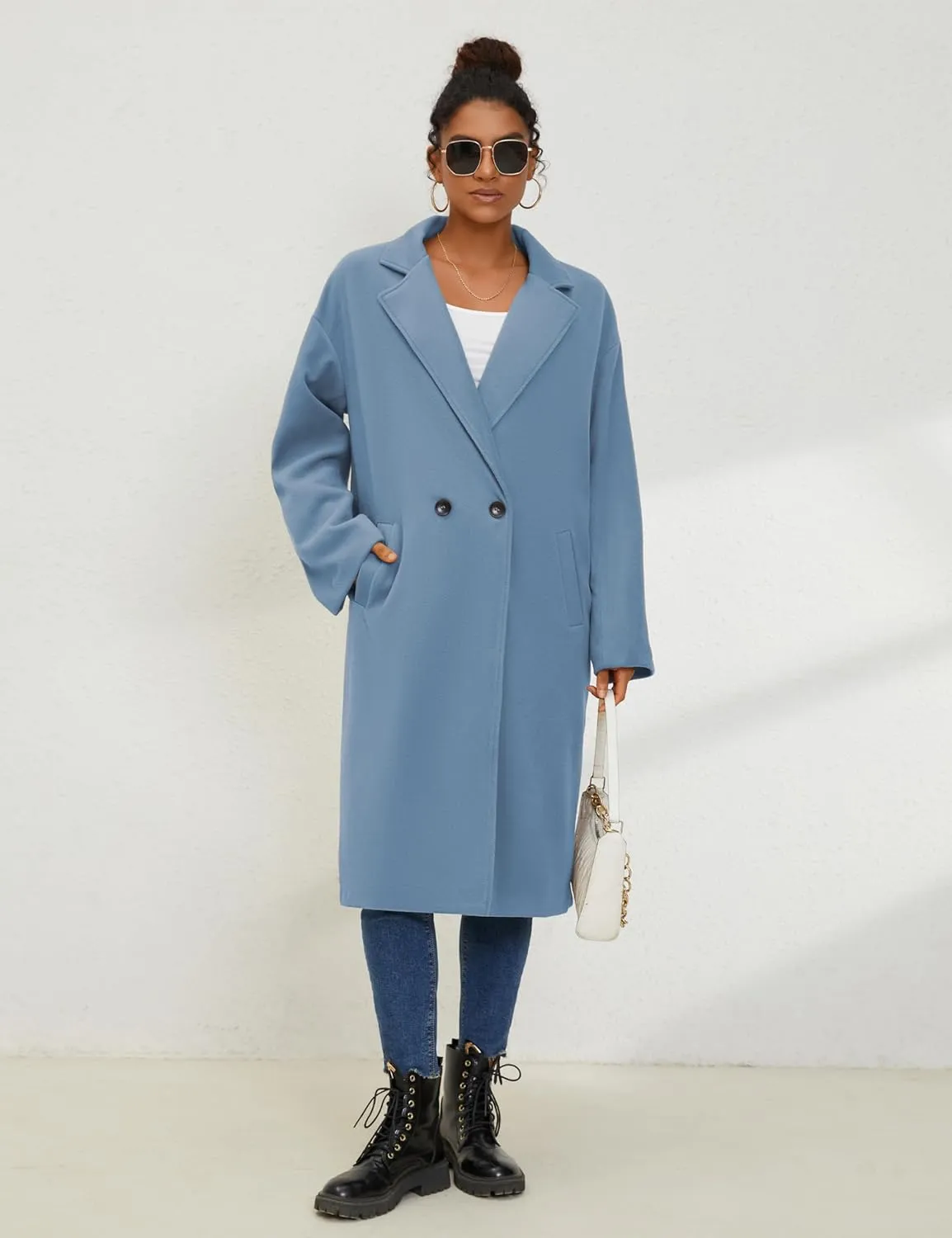 UANEO Women's Wool Blend Coat Oversized Double Breasted Long Trench Overcoat Winter