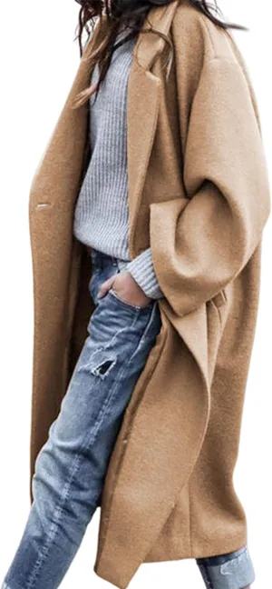 UANEO Women's Wool Blend Coat Oversized Double Breasted Long Trench Overcoat Winter