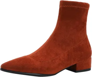 UniqueStride Suede Flat Ankle Boots for Women Pointed Toe Stretch Low Heel Slip On booties