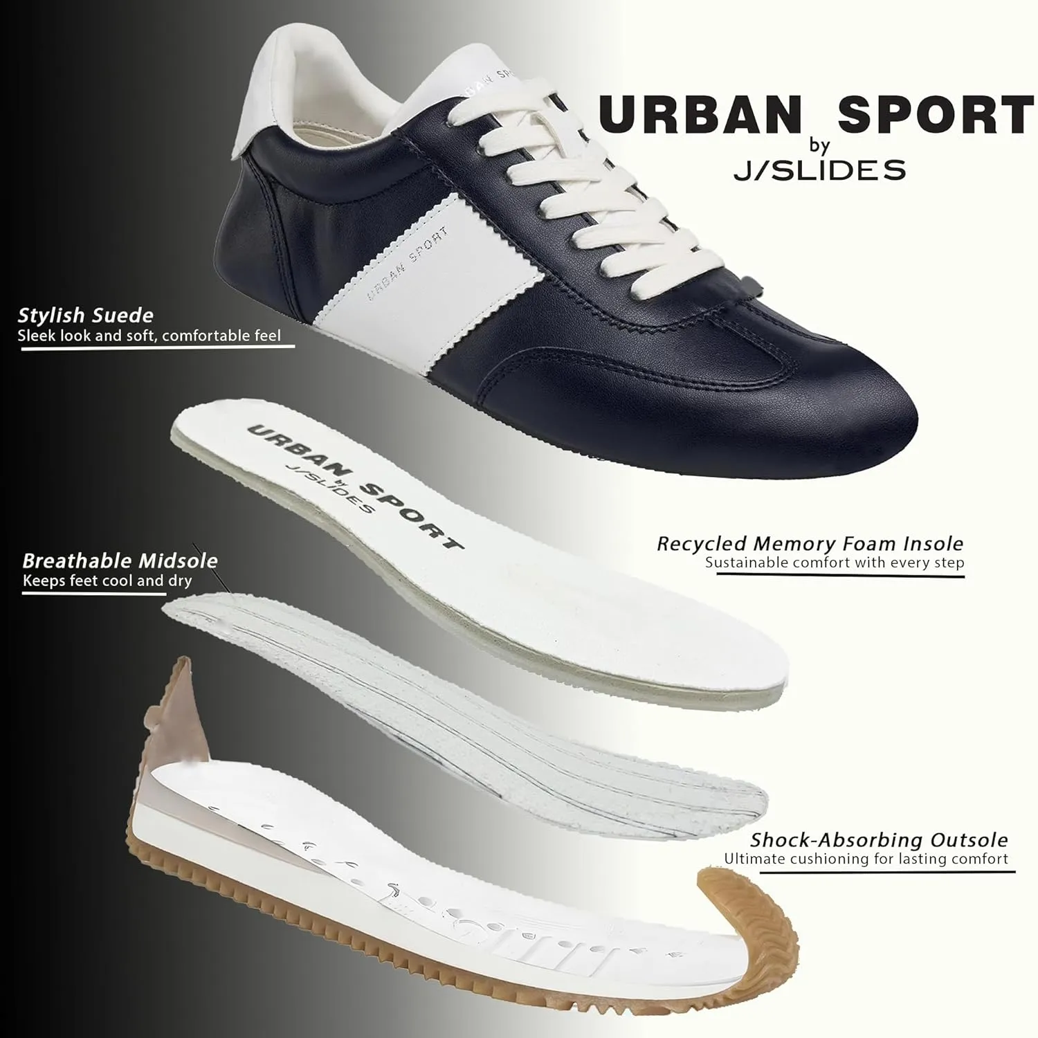 Urban Sport by J/Slides Leona Casual Sneakers for Women | Comfortable Fashion Sneakers | Women’s Walking and Running Shoes