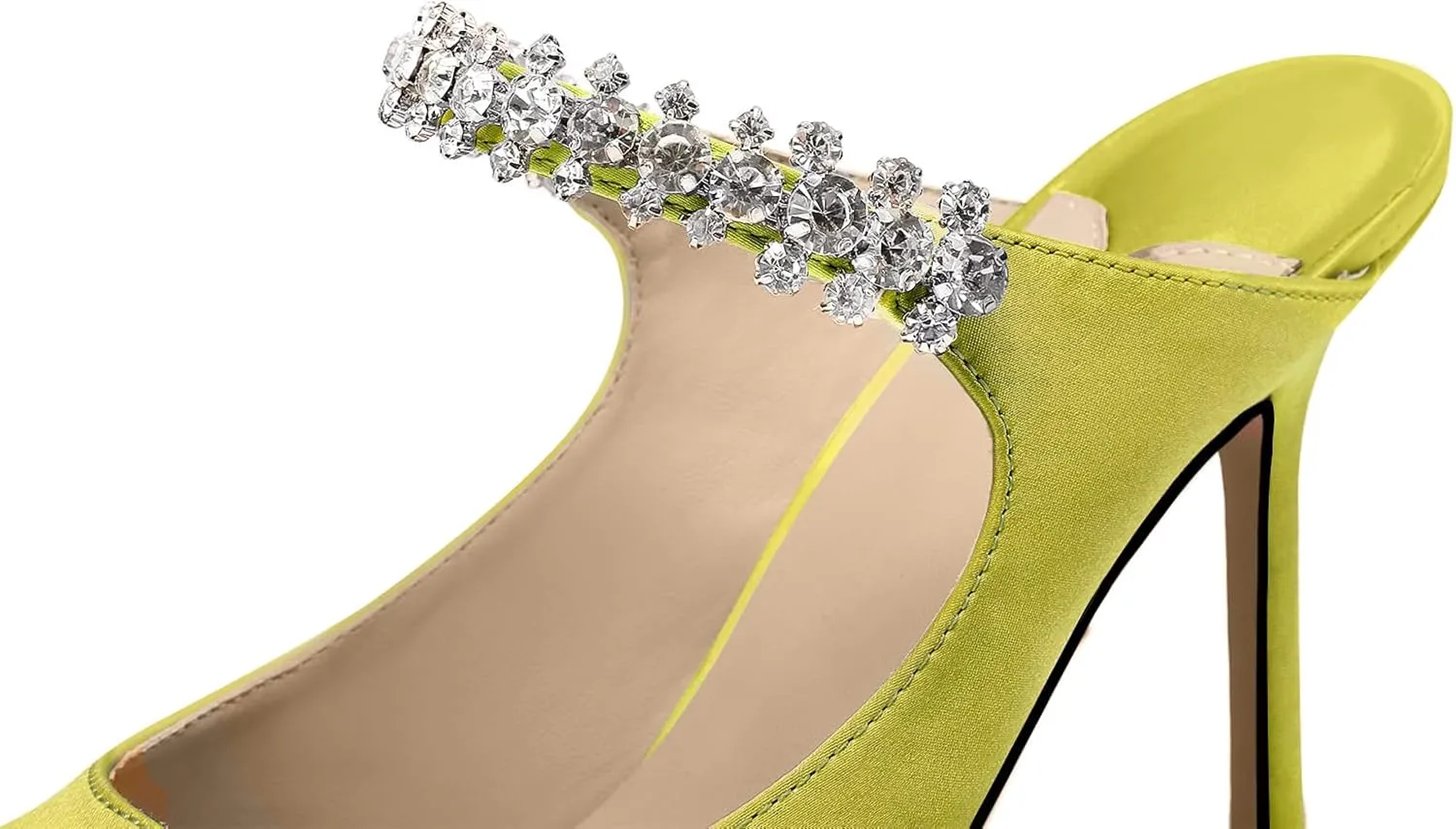 Vaslemuse Women Rhinestone Strap Heel Mules Bridal Pointy Toe Stiletto Heels Dress Pumps Slip On for Wedding Party