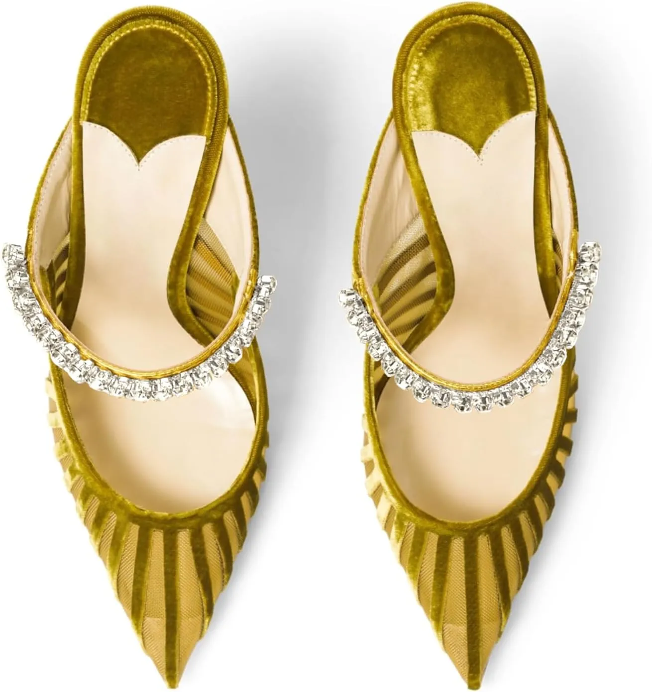 Vaslemuse Women Rhinestone Strap Heel Mules Bridal Pointy Toe Stiletto Heels Dress Pumps Slip On for Wedding Party